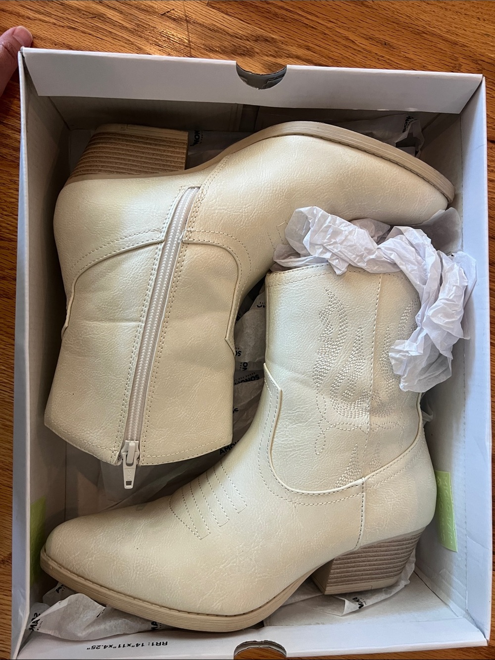 Women's Cream Western-Inspired Ankle Bootie with Block Heel